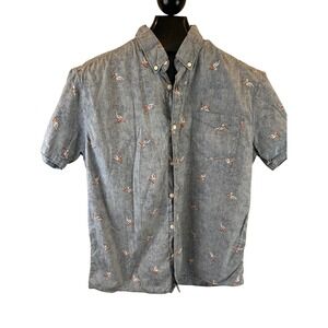 Urban Pipeline Mens Large Button Down Short Sleeve Shirt Blue Pelican Print